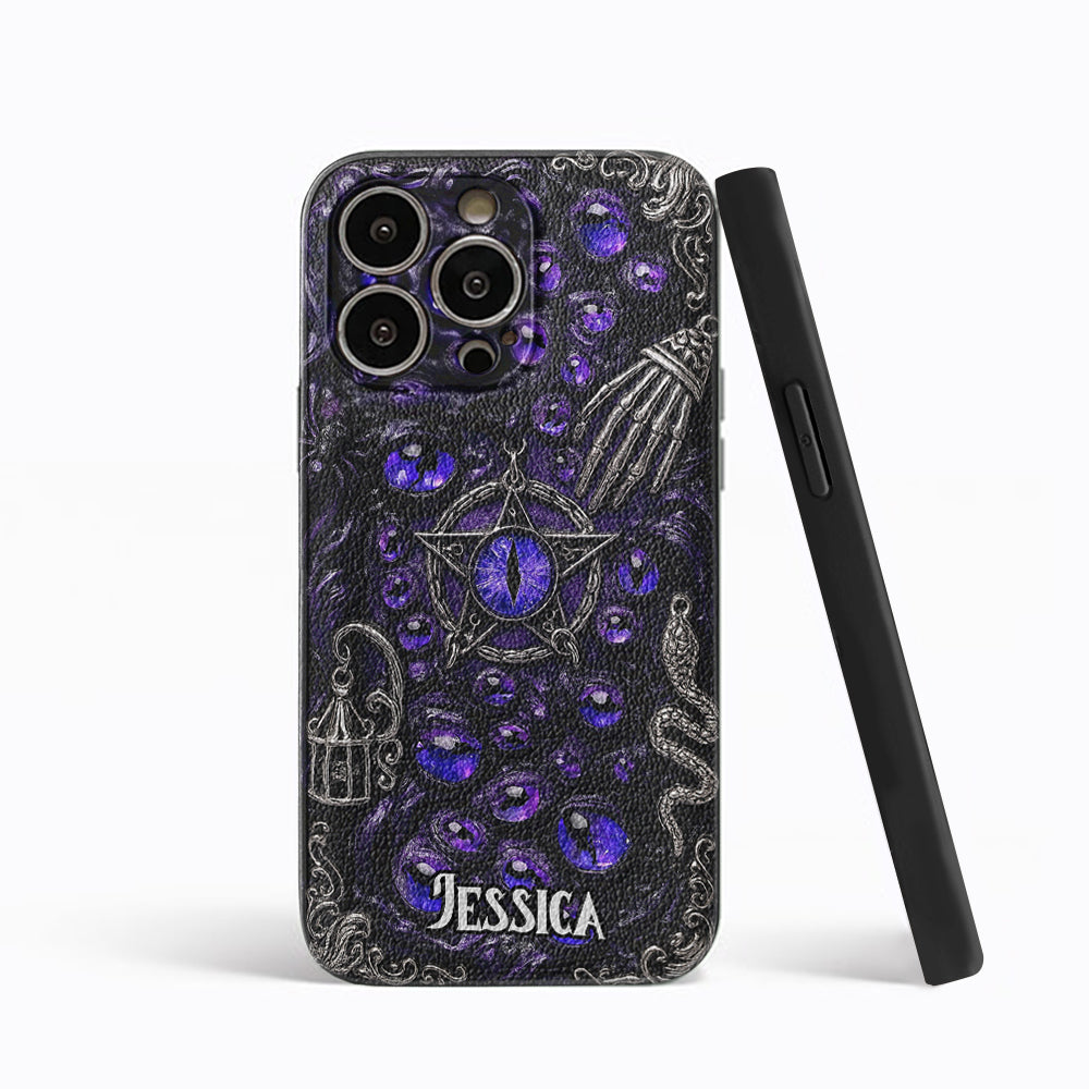 Étui de téléphone en cuir personnalisé, style sorcière, pentacle gothique - Coque de téléphone personnalisée inspirée des sorcières