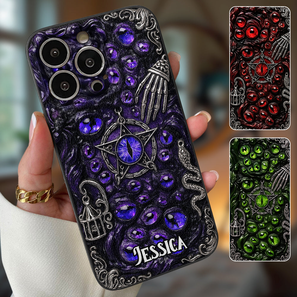 Étui de téléphone en cuir personnalisé, style sorcière, pentacle gothique - Coque de téléphone personnalisée inspirée des sorcières