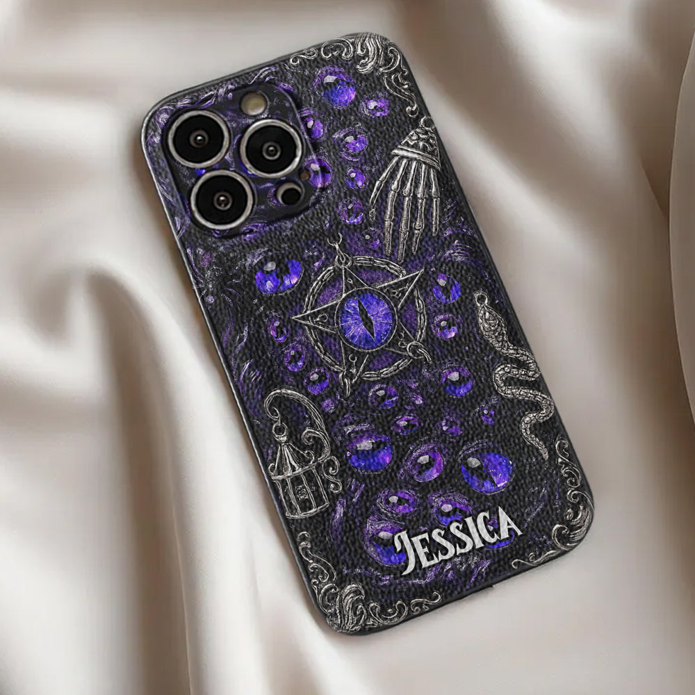 Étui de téléphone en cuir personnalisé, style sorcière, pentacle gothique - Coque de téléphone personnalisée inspirée des sorcières