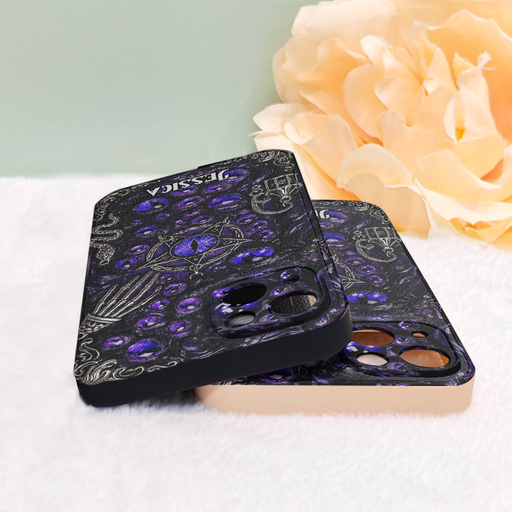 Étui de téléphone en cuir personnalisé, style sorcière, pentacle gothique - Coque de téléphone personnalisée inspirée des sorcières