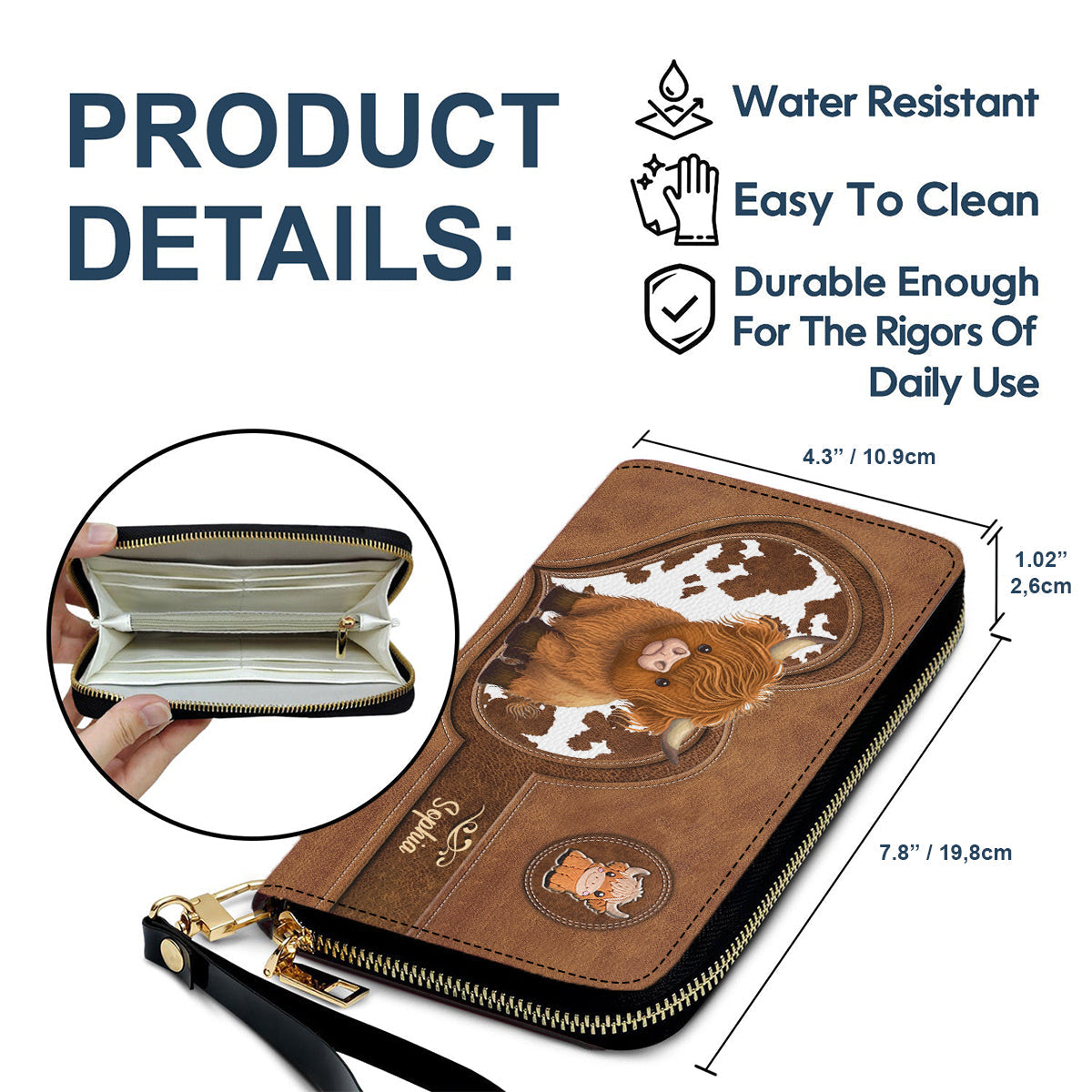 Love Highland Cow - Personalized Highland Cow Leather Handbag & Leather Long Wallet