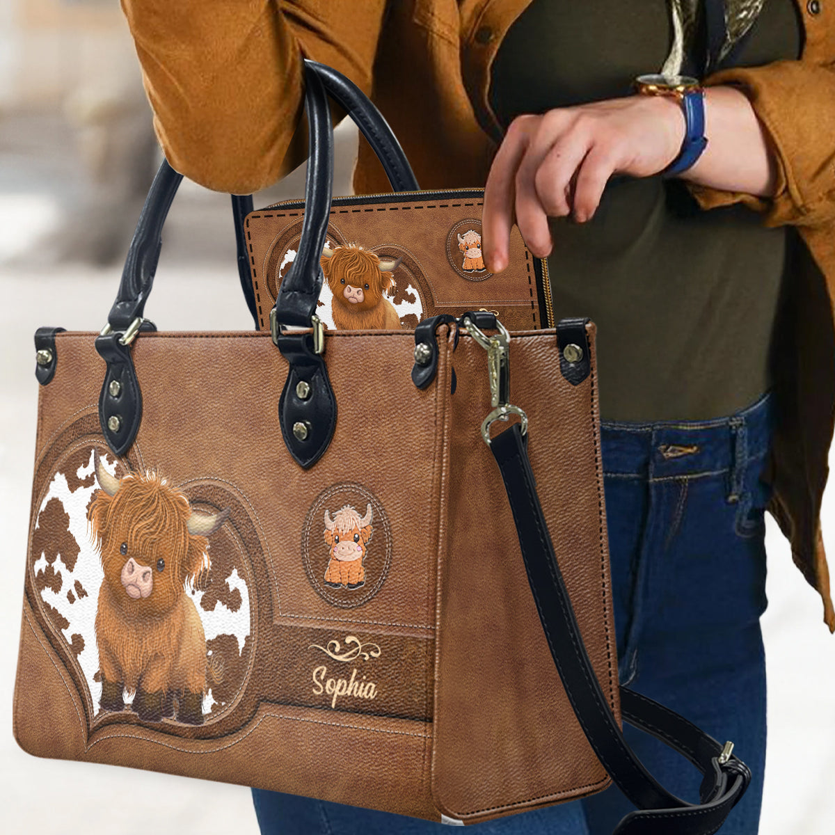 Cute Highland Cow - Personalized Highland Cow Leather Long Wallet