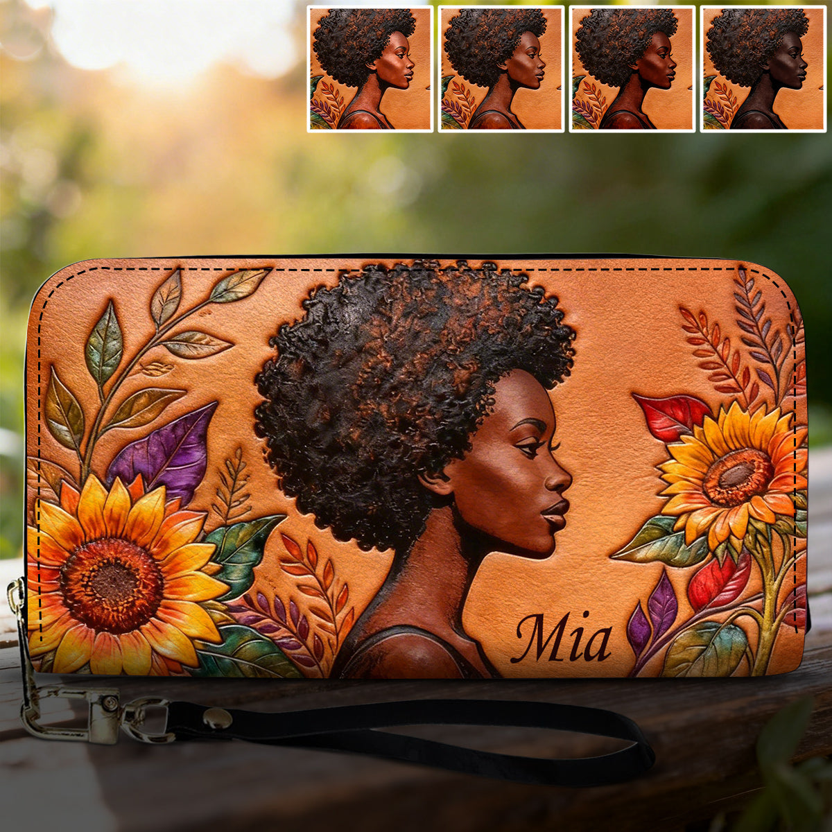 Black Queen - Portefeuille long personnalisé en cuir afro-américain