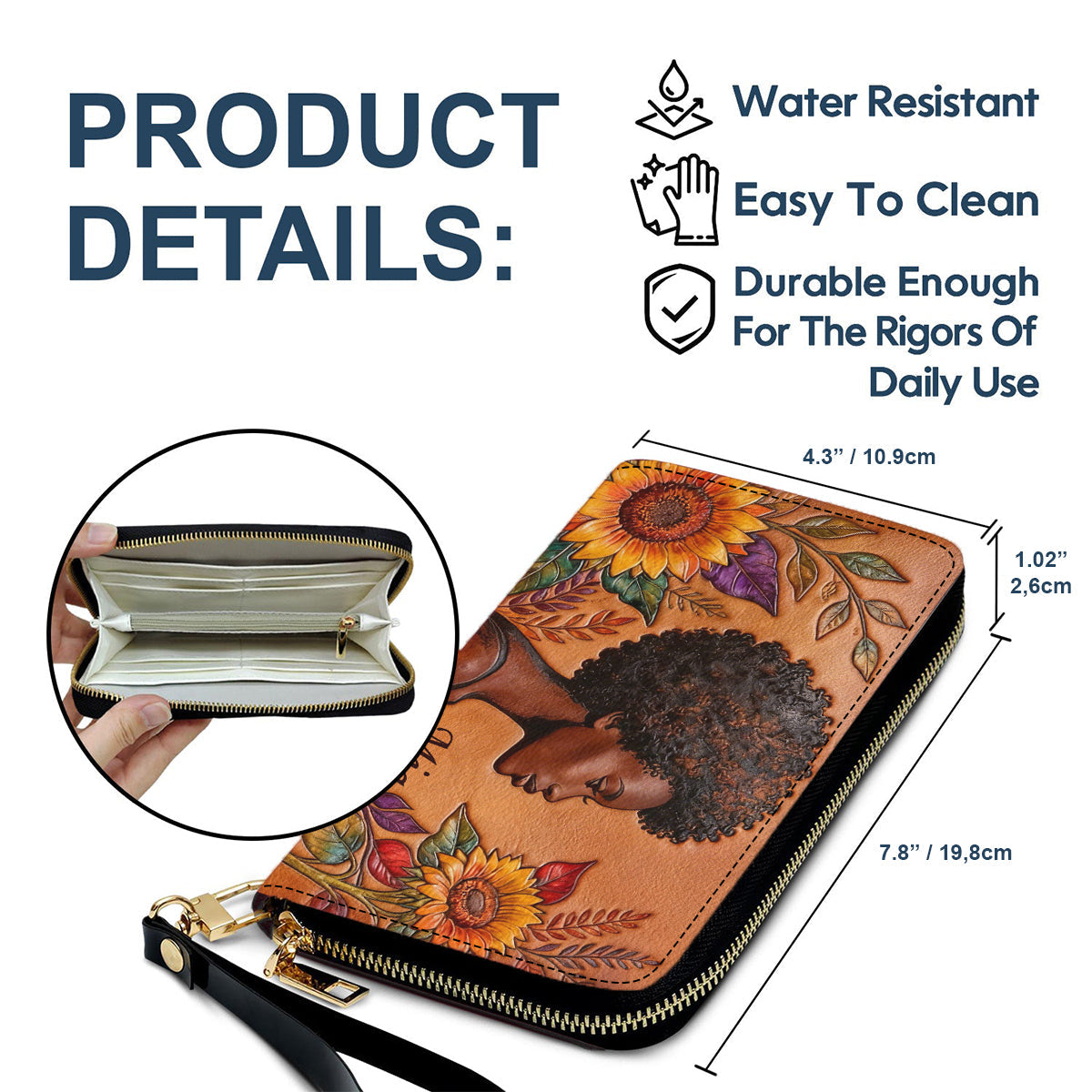 Black Queen - Portefeuille long personnalisé en cuir afro-américain