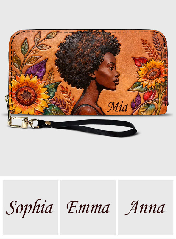 Black Queen - Portefeuille long personnalisé en cuir afro-américain