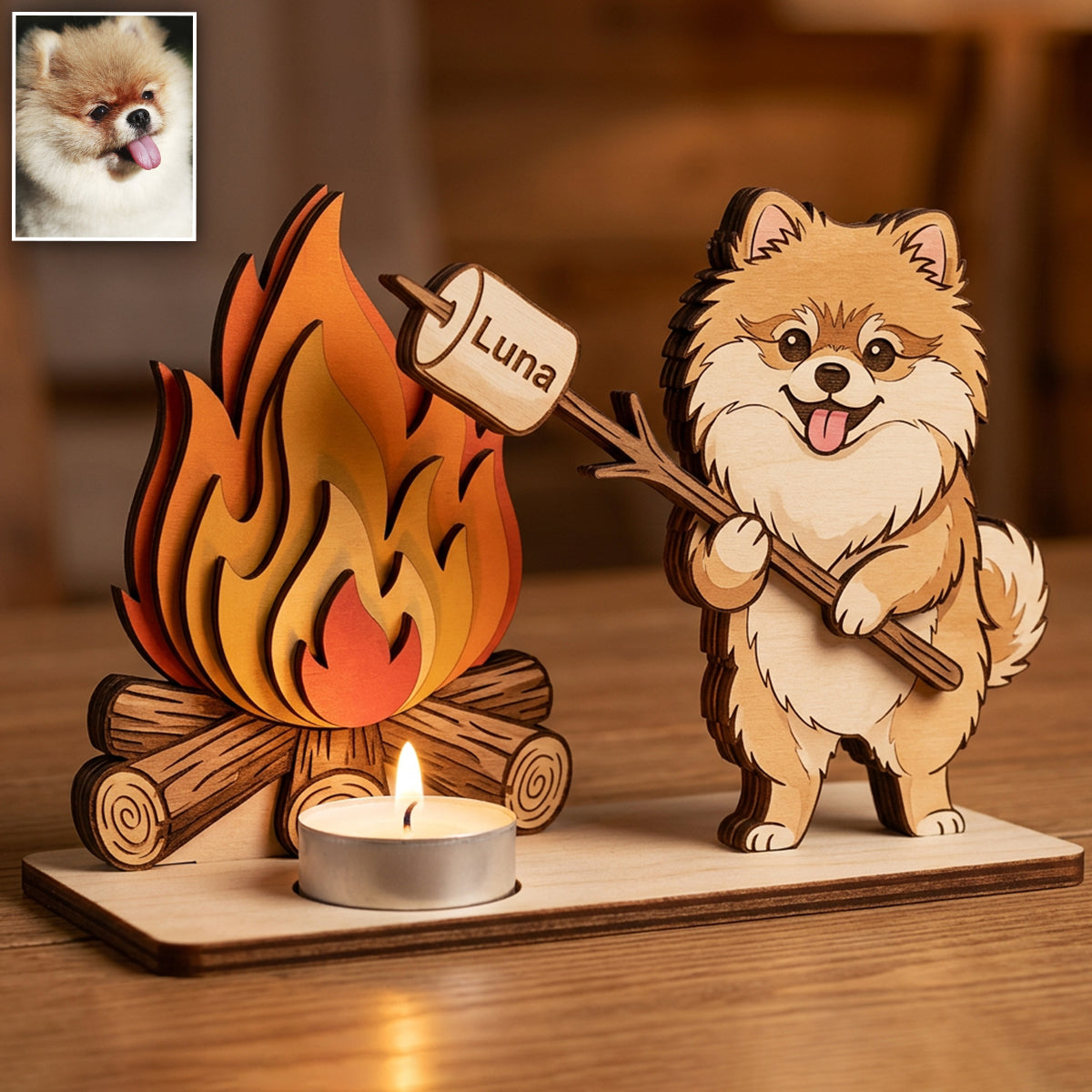Support de bougie amusant pour animaux, personnalisé - Chien 2 couches grand