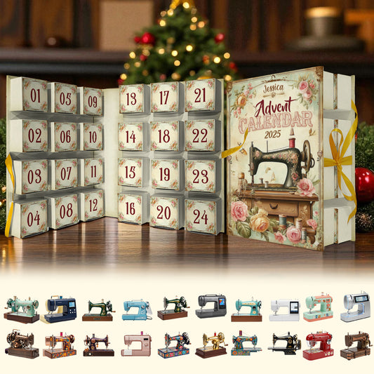 Love Sewing - Personalized Sewing Folded Advent Calendar With Ornaments
