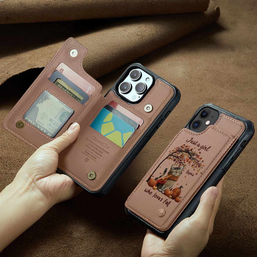 Just a Girl Who Loves Fall - Personalized Cat Wallet Phone Case