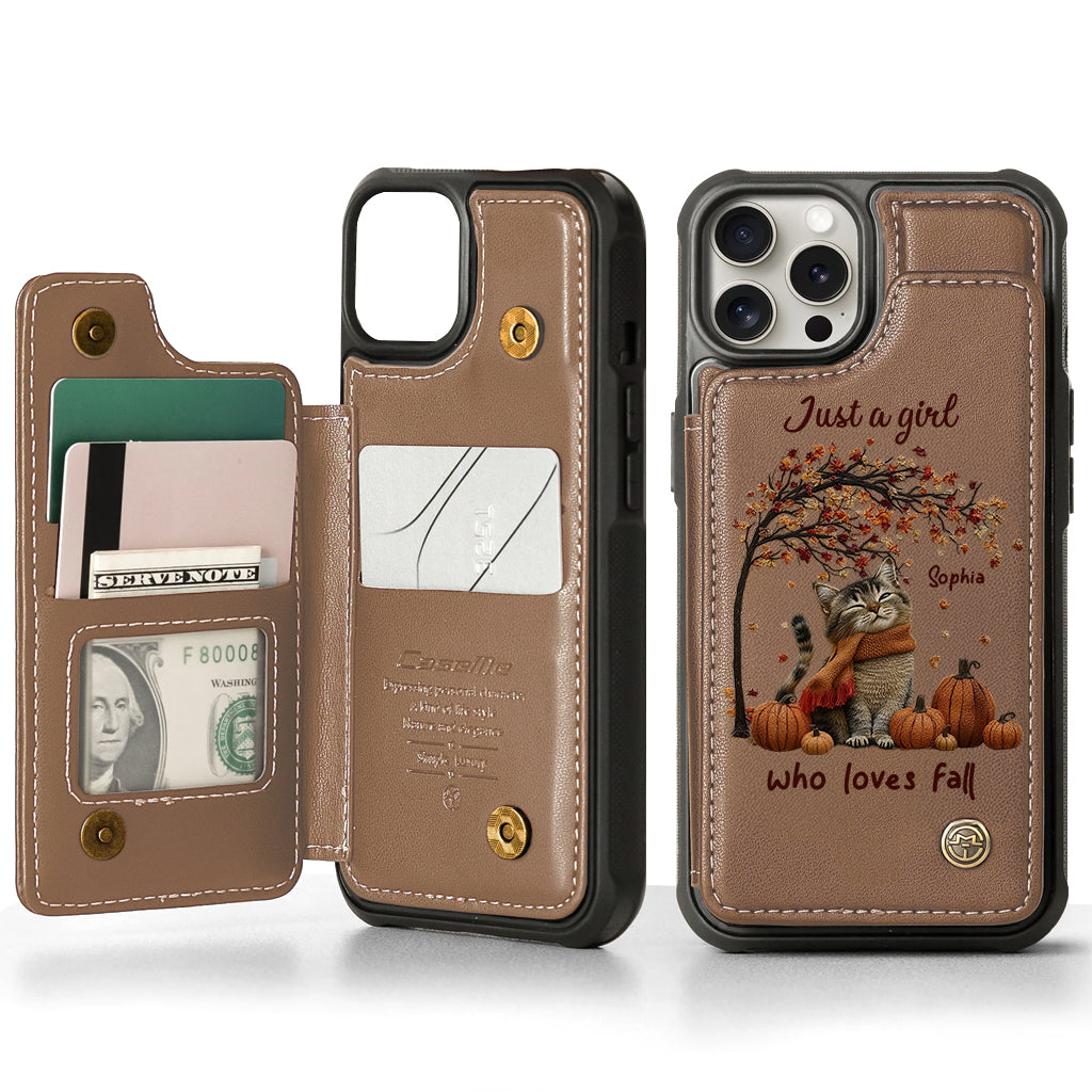 Just a Girl Who Loves Fall - Personalized Cat Wallet Phone Case