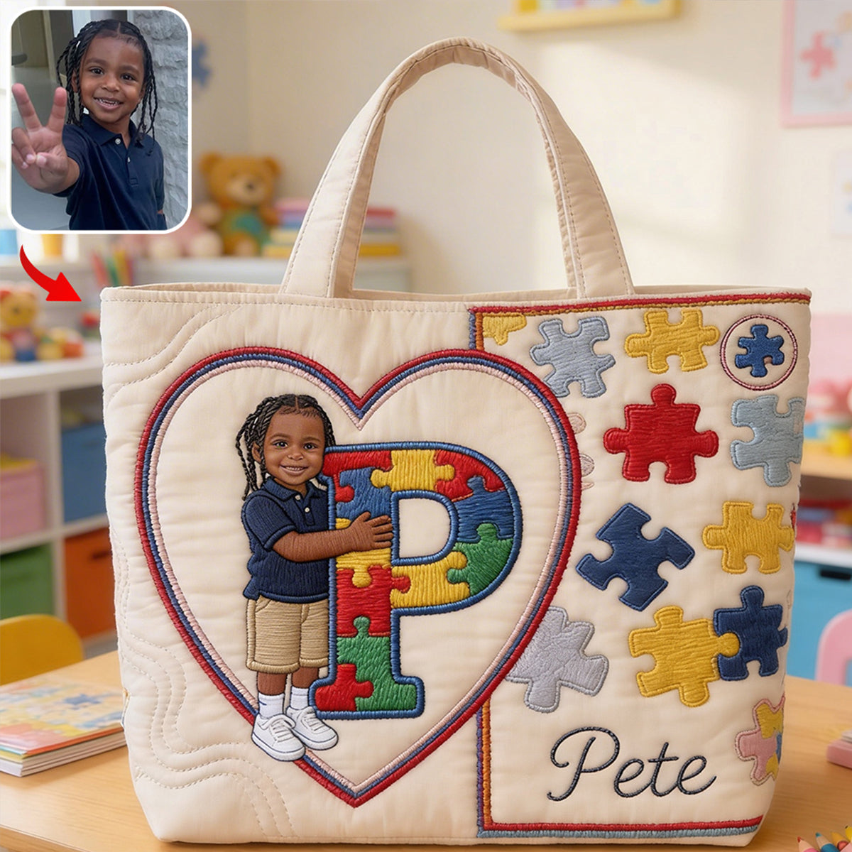 Autism Letter - Personalized Autism Awareness Quilted Tote Bag