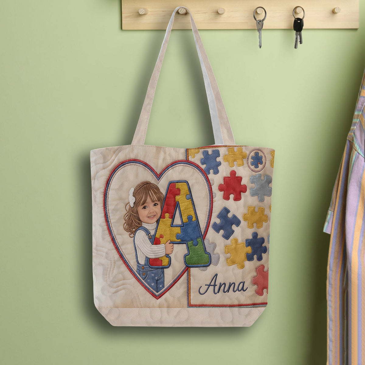 Autism Letter - Personalized Autism Awareness Quilted Tote Bag