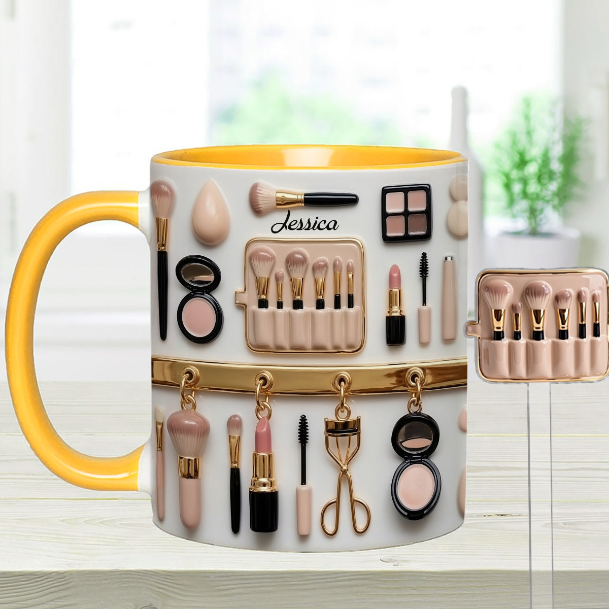 Mug décoratif personnalisé pour maquilleuse avec agitateurs en acrylique