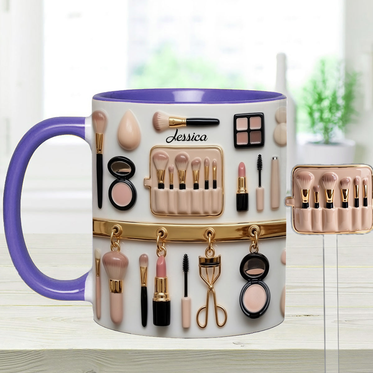 Mug décoratif personnalisé pour maquilleuse avec agitateurs en acrylique