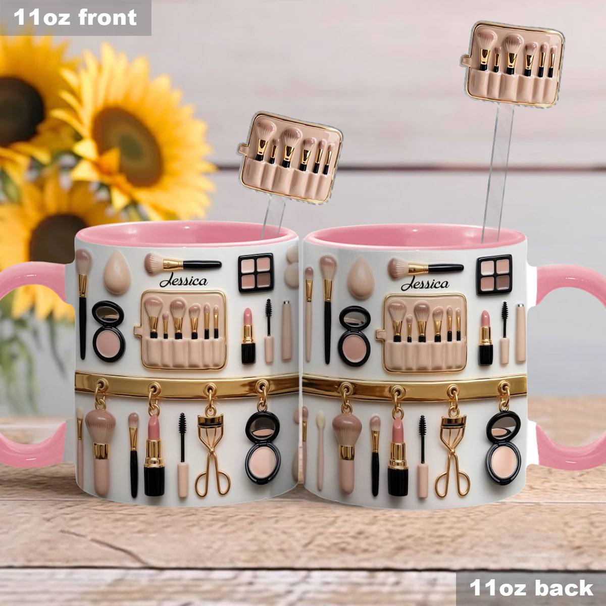 Mug décoratif personnalisé pour maquilleuse avec agitateurs en acrylique
