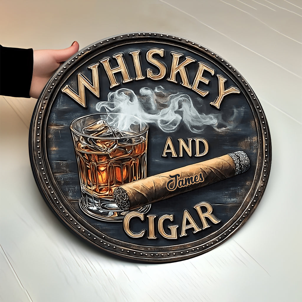 Whisky et cigares - Panneau rond en bois personnalisé pour whisky