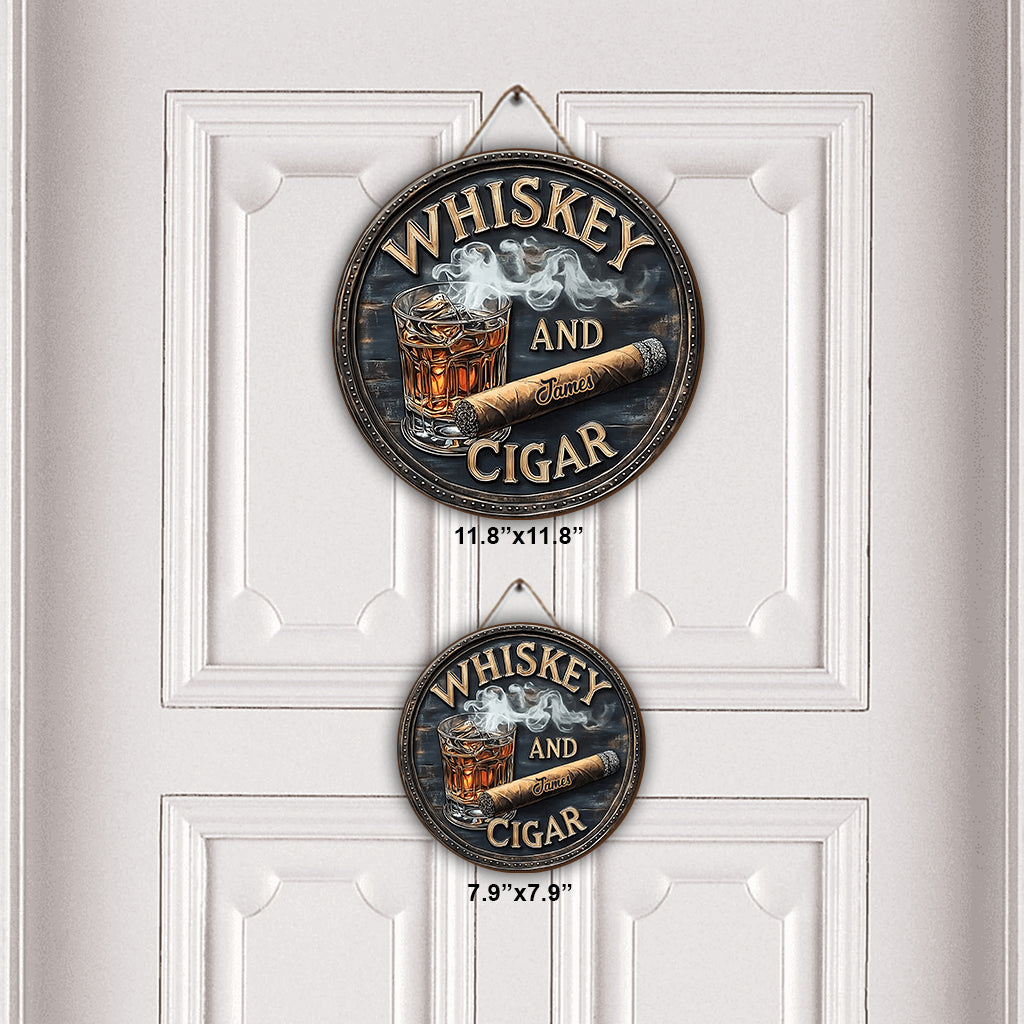 Whisky et cigares - Panneau rond en bois personnalisé pour whisky