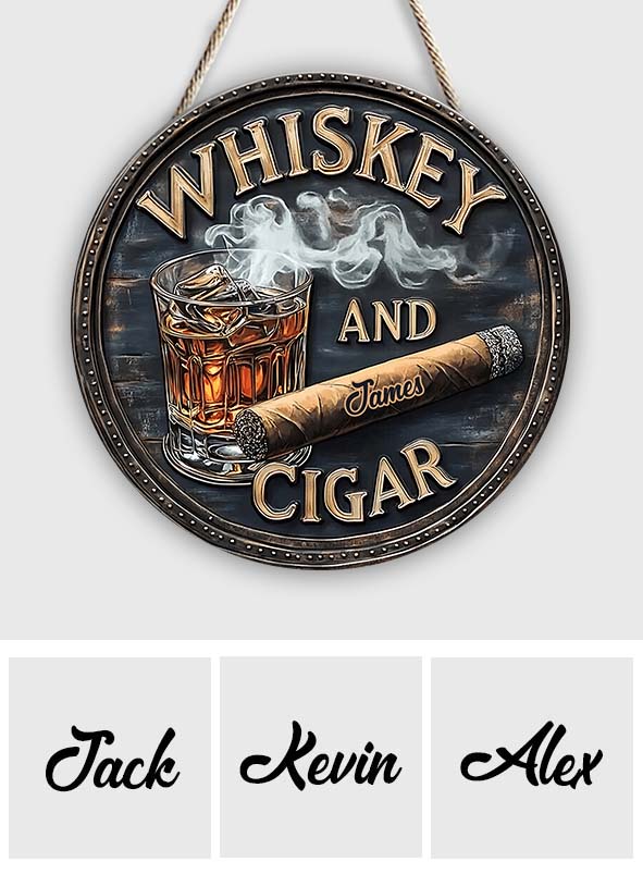 Whisky et cigares - Panneau rond en bois personnalisé pour whisky