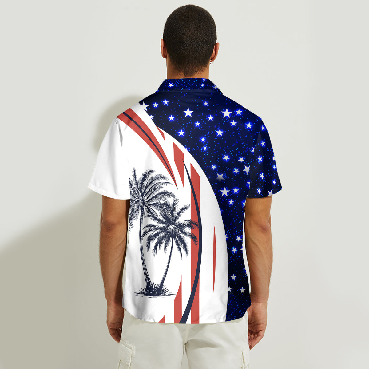 Patriotic American Flag Coconut Tree Print Matching Hawaii Beach Outfit For Couples - Personalized Couple Hawaiian Shirt & Sleeveless Dress