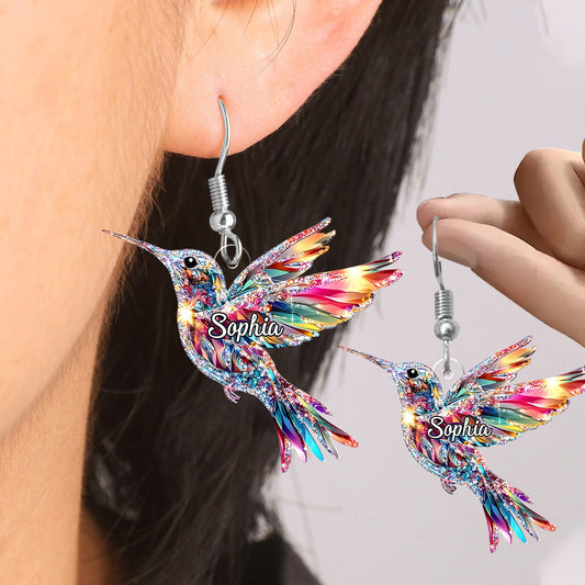 Boucles d'oreilles transparentes personnalisées Colibri - Love Hummingbird