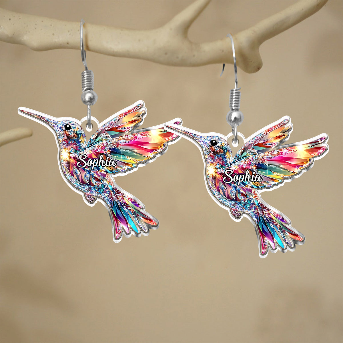 Love Hummingbird - Personalized Hummingbird Transparent Earrings