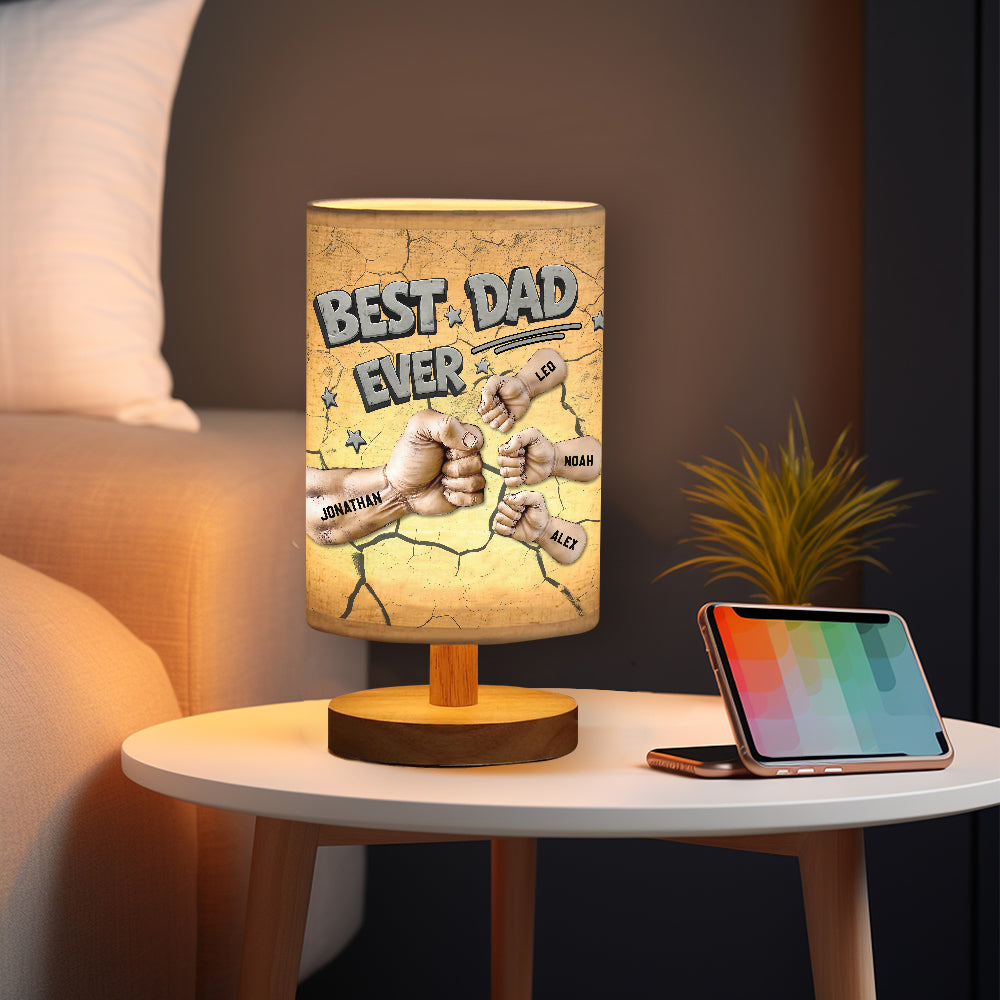 Meilleur papa du monde - Lampe de table personnalisée pour papa avec socle en bois