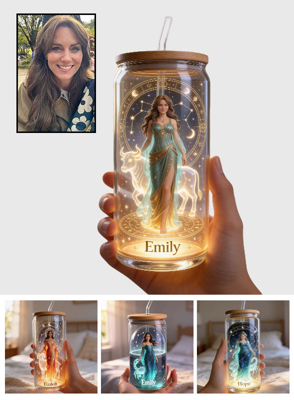Custom Any Photo, Zodiac Sign - Personalized Horoscope Can Glass