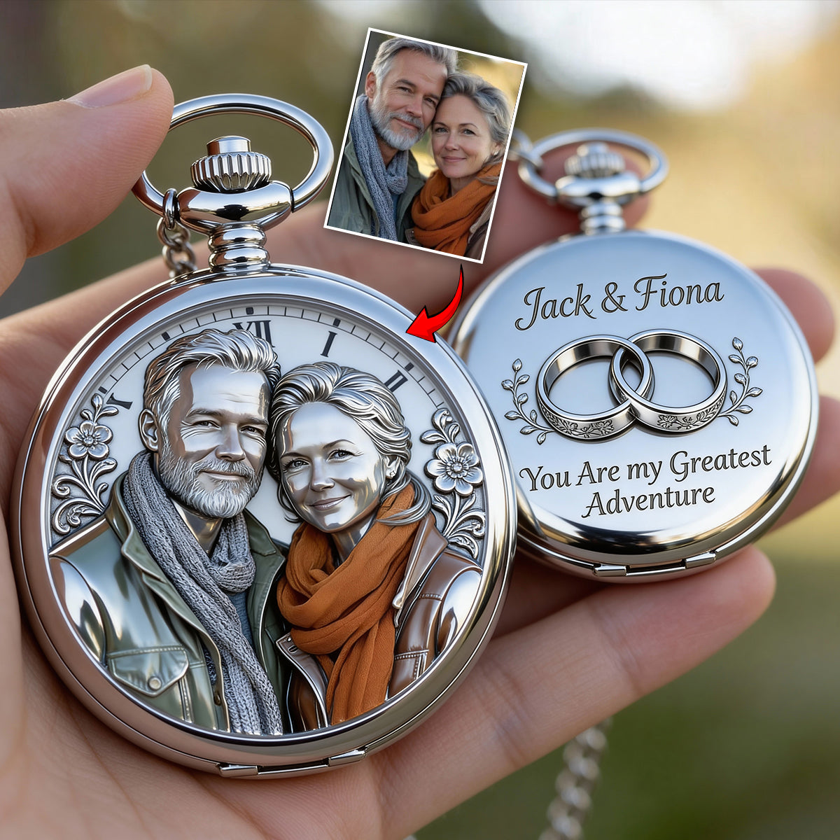 Je suis à toi. Ni retour ni remboursement. Montre de poche personnalisée pour couple.