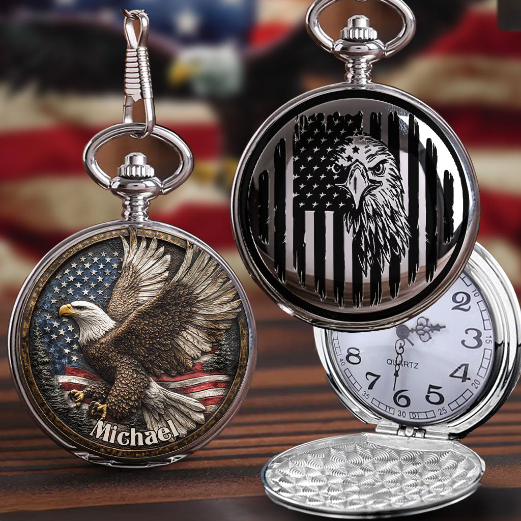 One Nation Under God - Personalized Bald Eagle Pocket Watch
