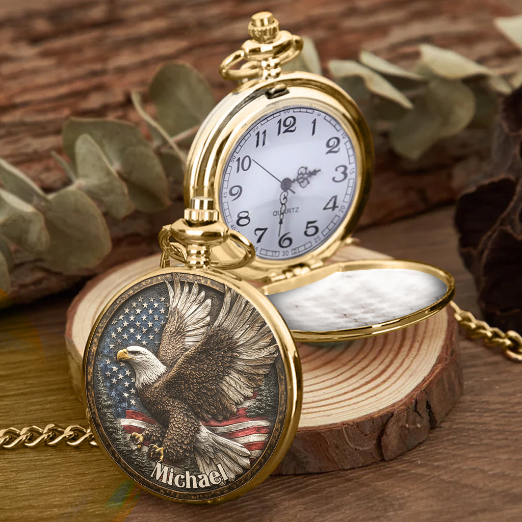 One Nation Under God - Personalized Bald Eagle Pocket Watch