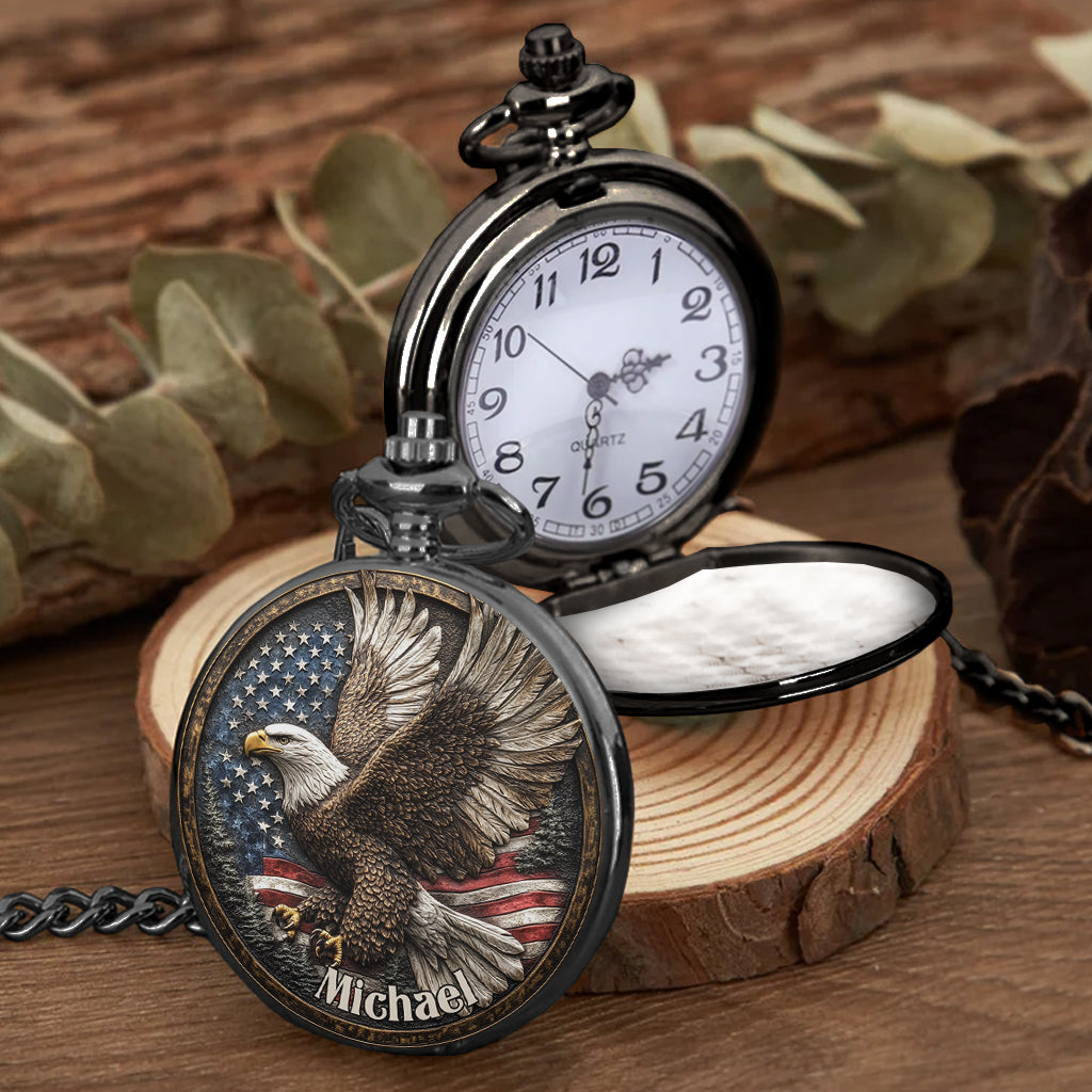 One Nation Under God - Personalized Bald Eagle Pocket Watch