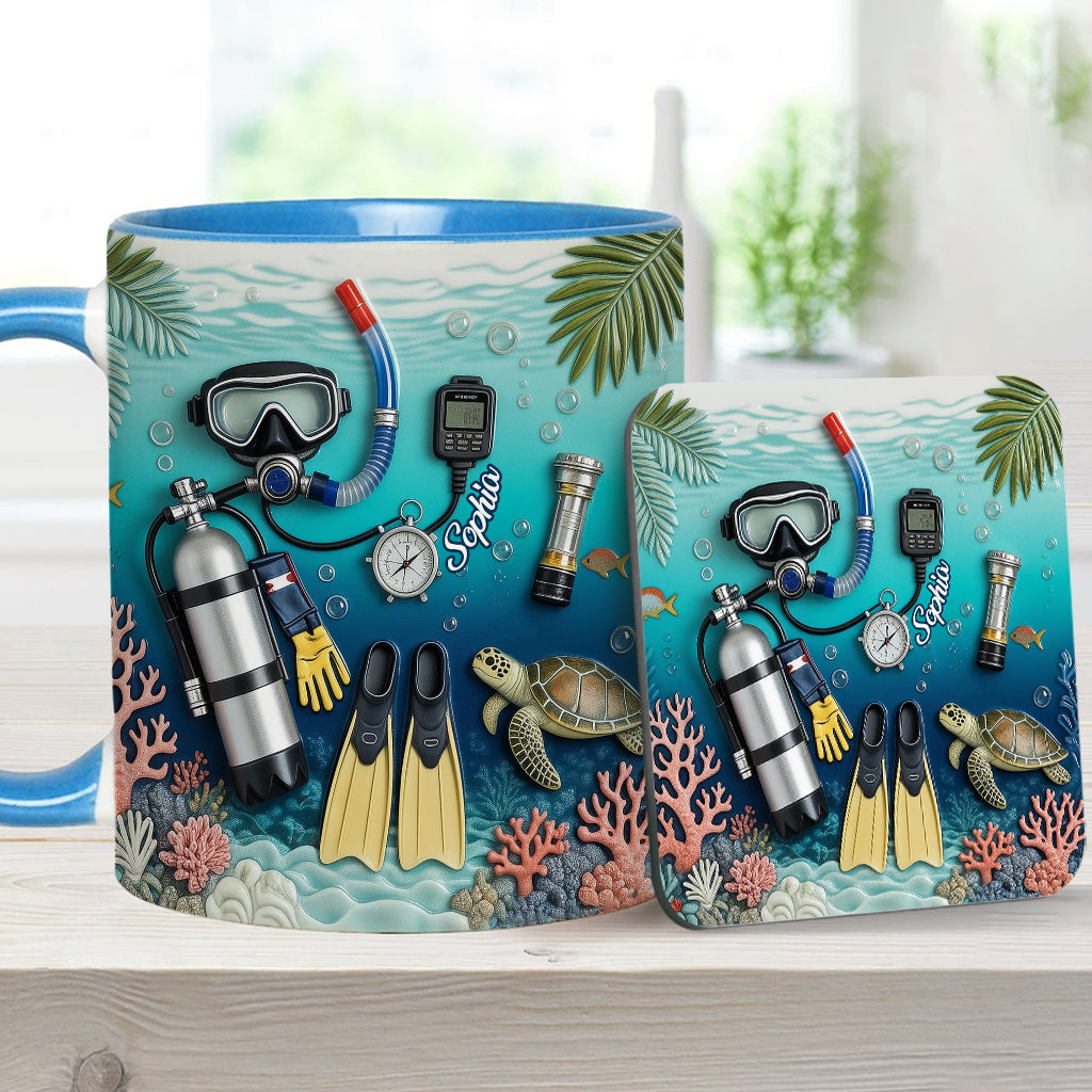 Amateurs de plongée sous-marine - Mug et sous-verre personnalisés sur le thème de la plongée
