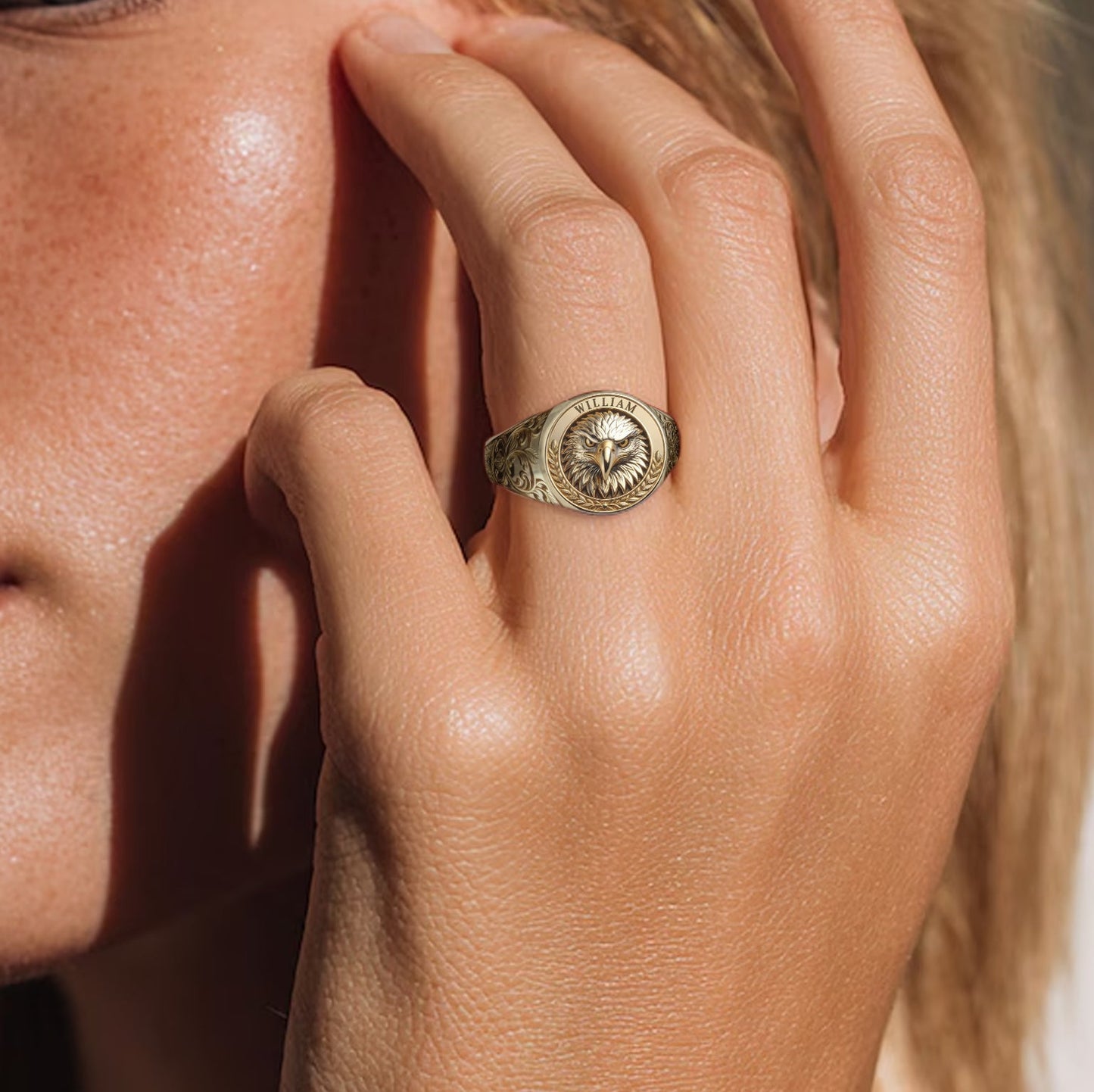 Bague chevalière personnalisée Aigle à tête blanche américaine