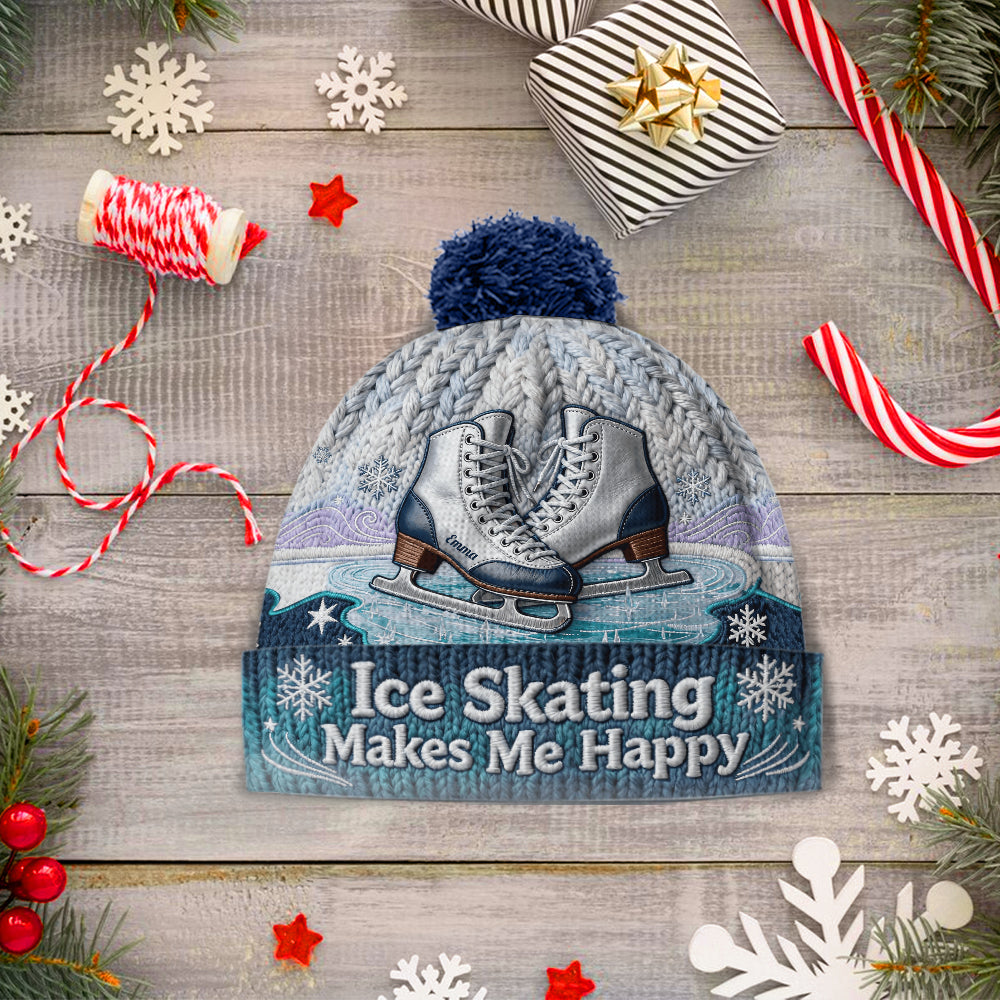 Le patinage sur glace me rend heureux - Bonnet de patinage sur glace personnalisé