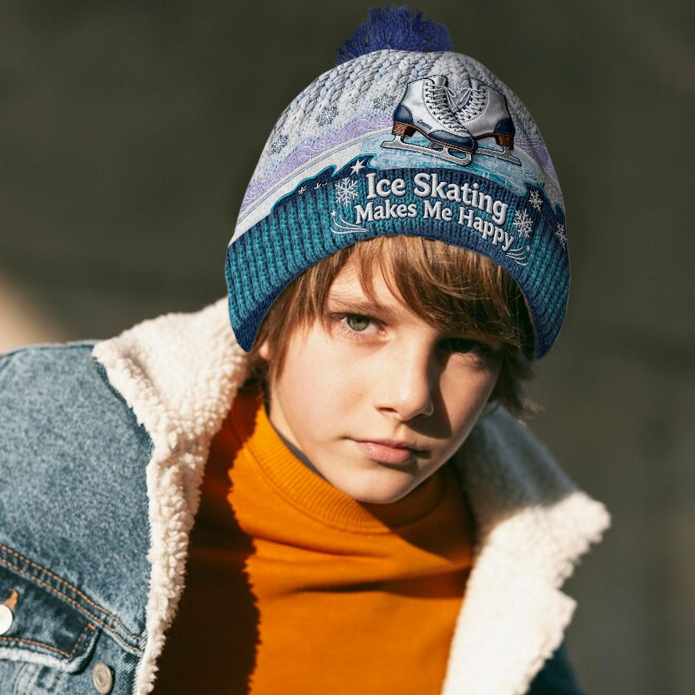 Le patinage sur glace me rend heureux - Bonnet de patinage sur glace personnalisé