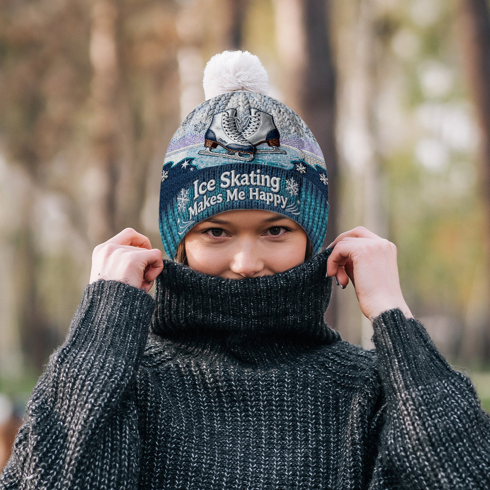 Le patinage sur glace me rend heureux - Bonnet de patinage sur glace personnalisé