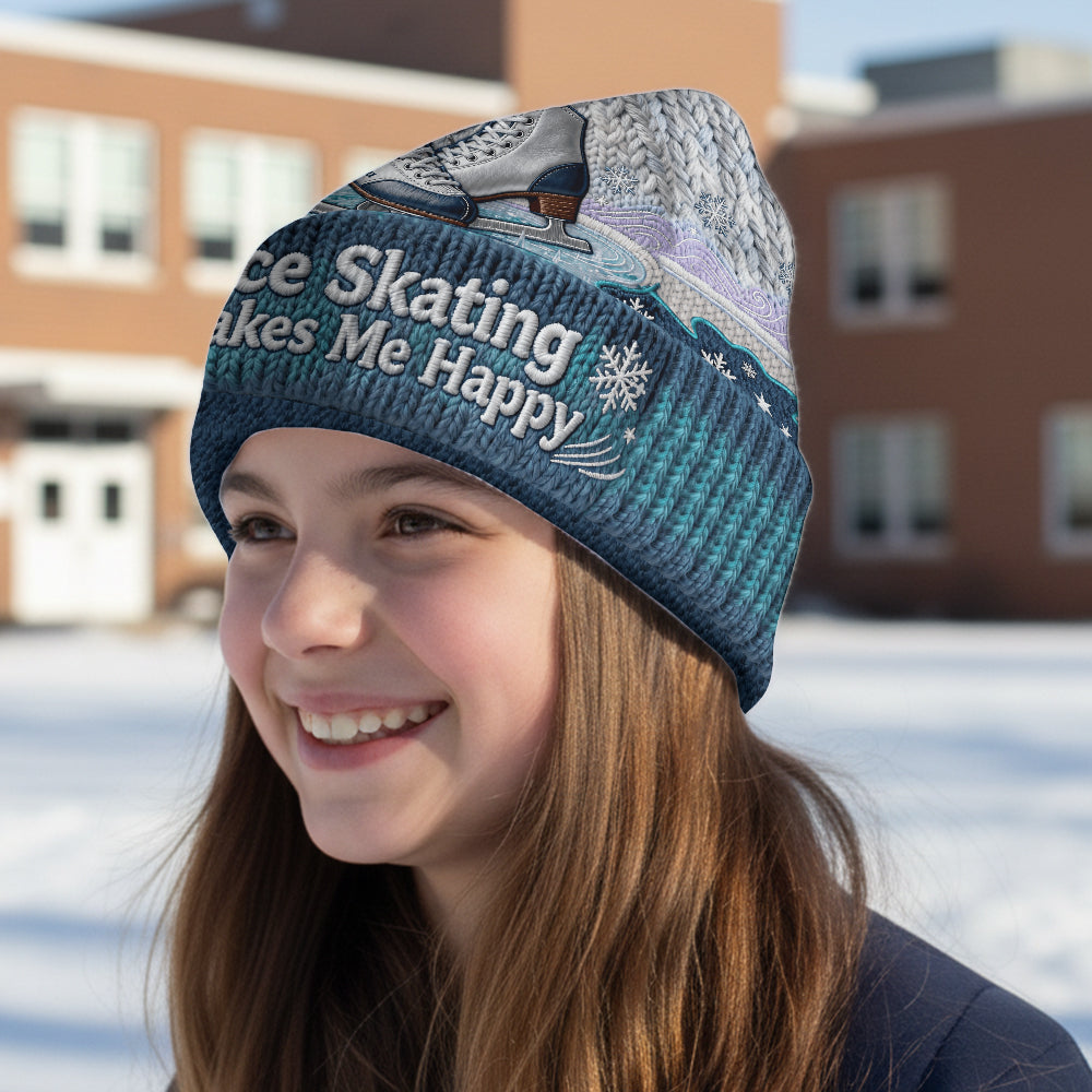 Le patinage sur glace me rend heureux - Bonnet de patinage sur glace personnalisé
