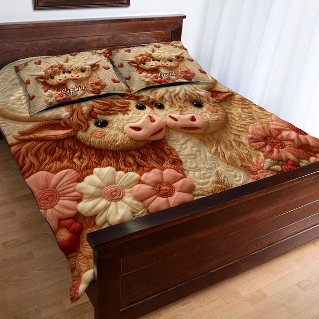 Toi et moi, on gère ça - Ensemble de courtepointe personnalisé avec une vache des Highlands