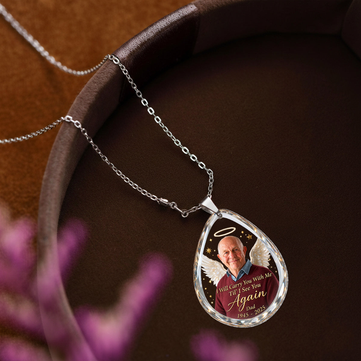 Je te porterai avec moi jusqu'à ce que je te revoie - Collier en acrylique personnalisé en forme de pendentif