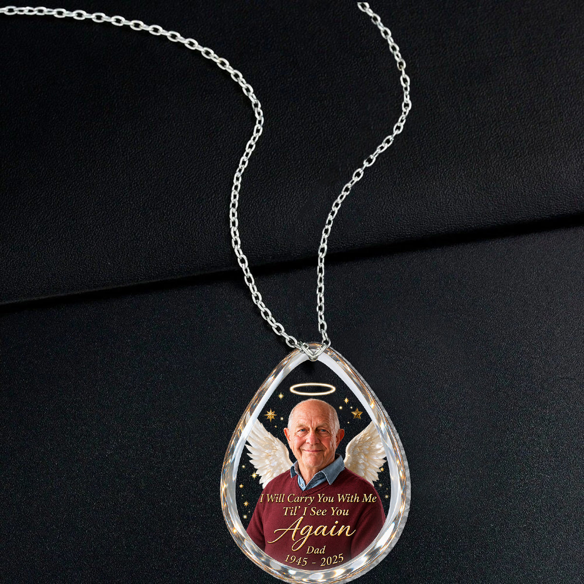 Je te porterai avec moi jusqu'à ce que je te revoie - Collier en acrylique personnalisé en forme de pendentif