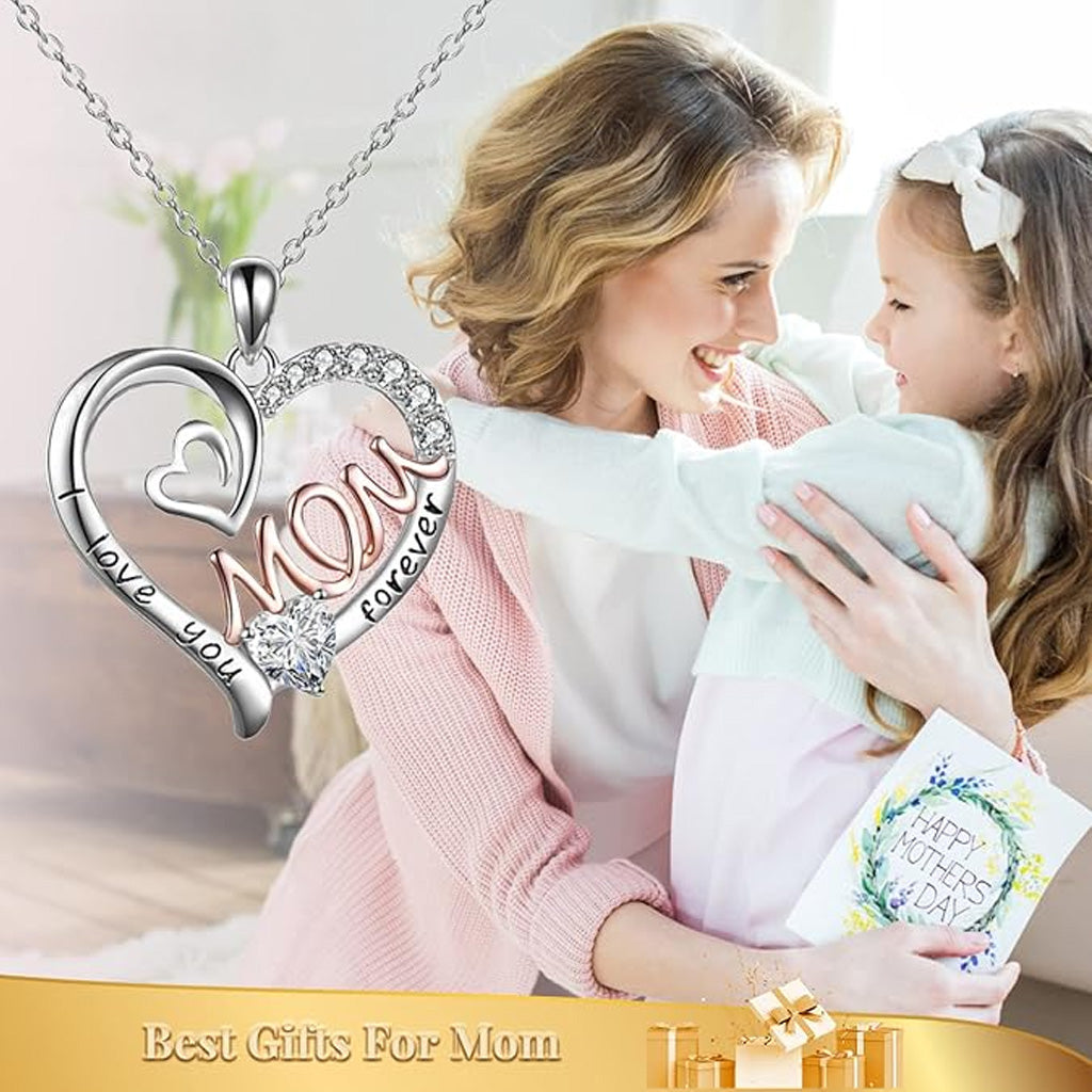 Collier « Je t'aime maman » avec pendentif cœur et strass, livré dans un coffret cadeau pour maman