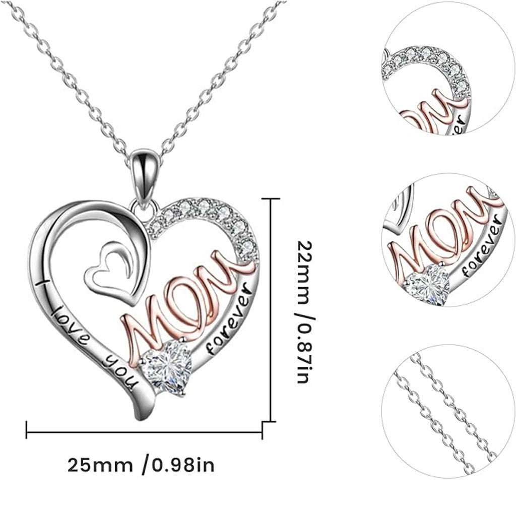Collier « Je t'aime maman » avec pendentif cœur et strass, livré dans un coffret cadeau pour maman