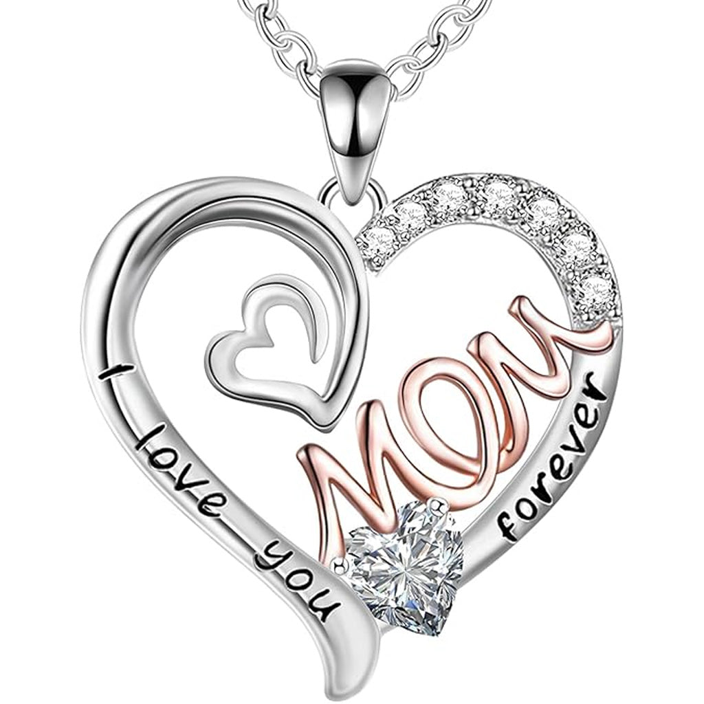 Collier « Je t'aime maman » avec pendentif cœur et strass, livré dans un coffret cadeau pour maman