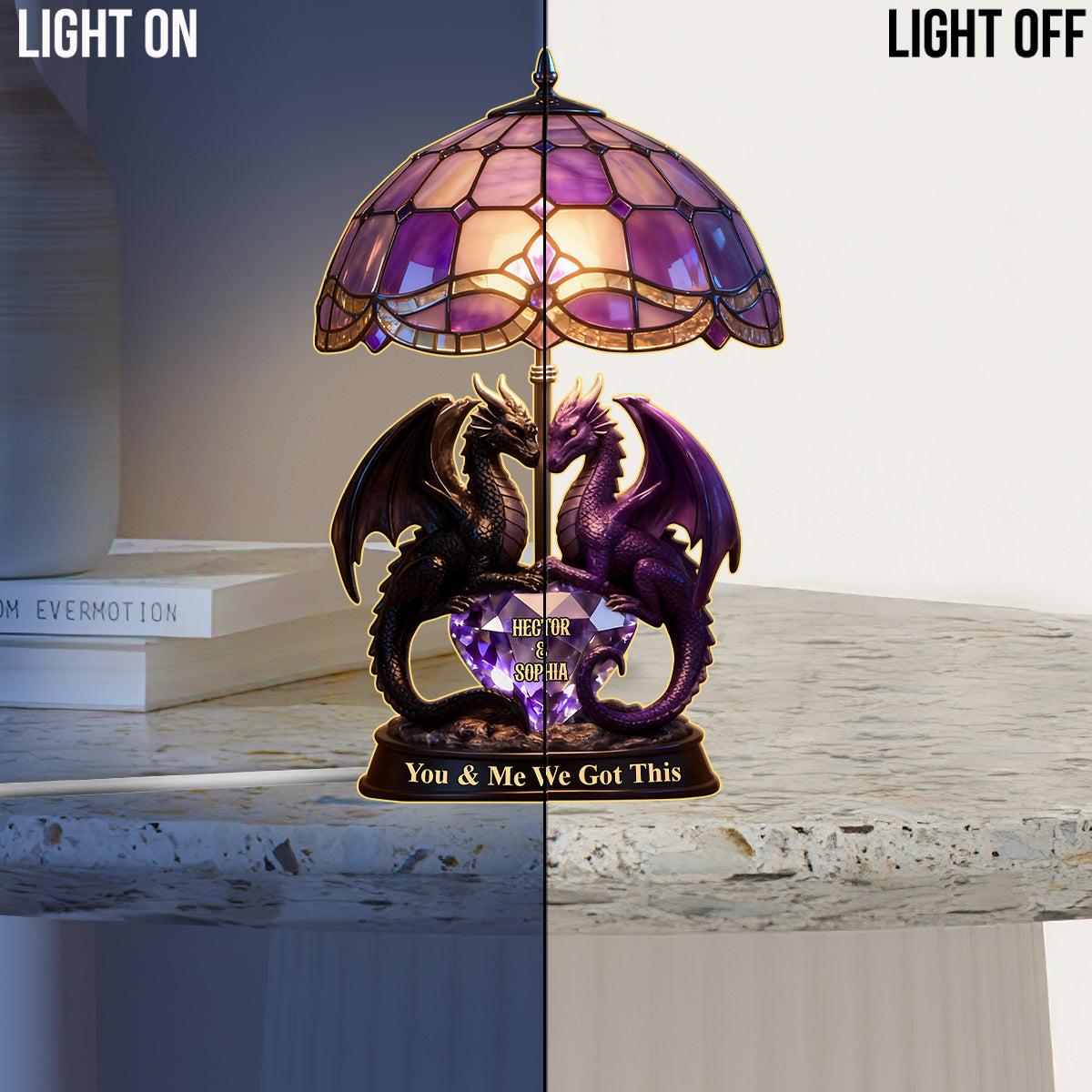 Toi et moi, on gère ! - Veilleuse LED personnalisée en acrylique représentant un dragon