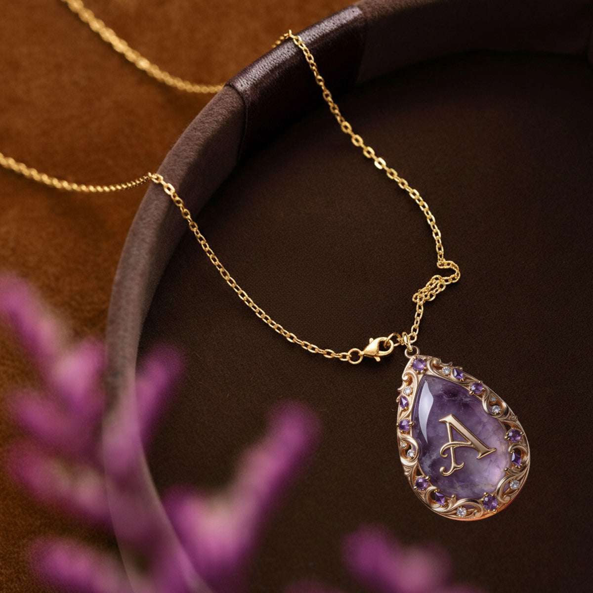 Custom Initial Name Letter Birth Stone - Personalized Birth Stone Shaped Metal Pendant Necklace