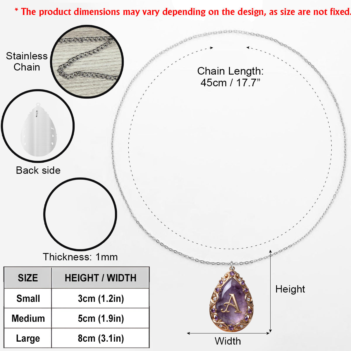 Custom Initial Name Letter Birth Stone - Personalized Birth Stone Shaped Metal Pendant Necklace