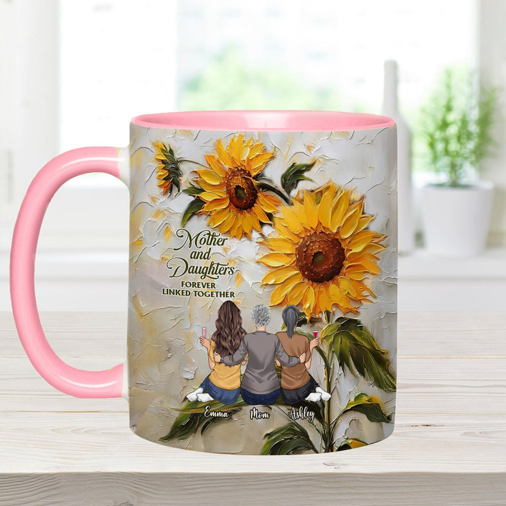 Mother And Daughters Forever Linked Together - Personalized Mother Accent Mug