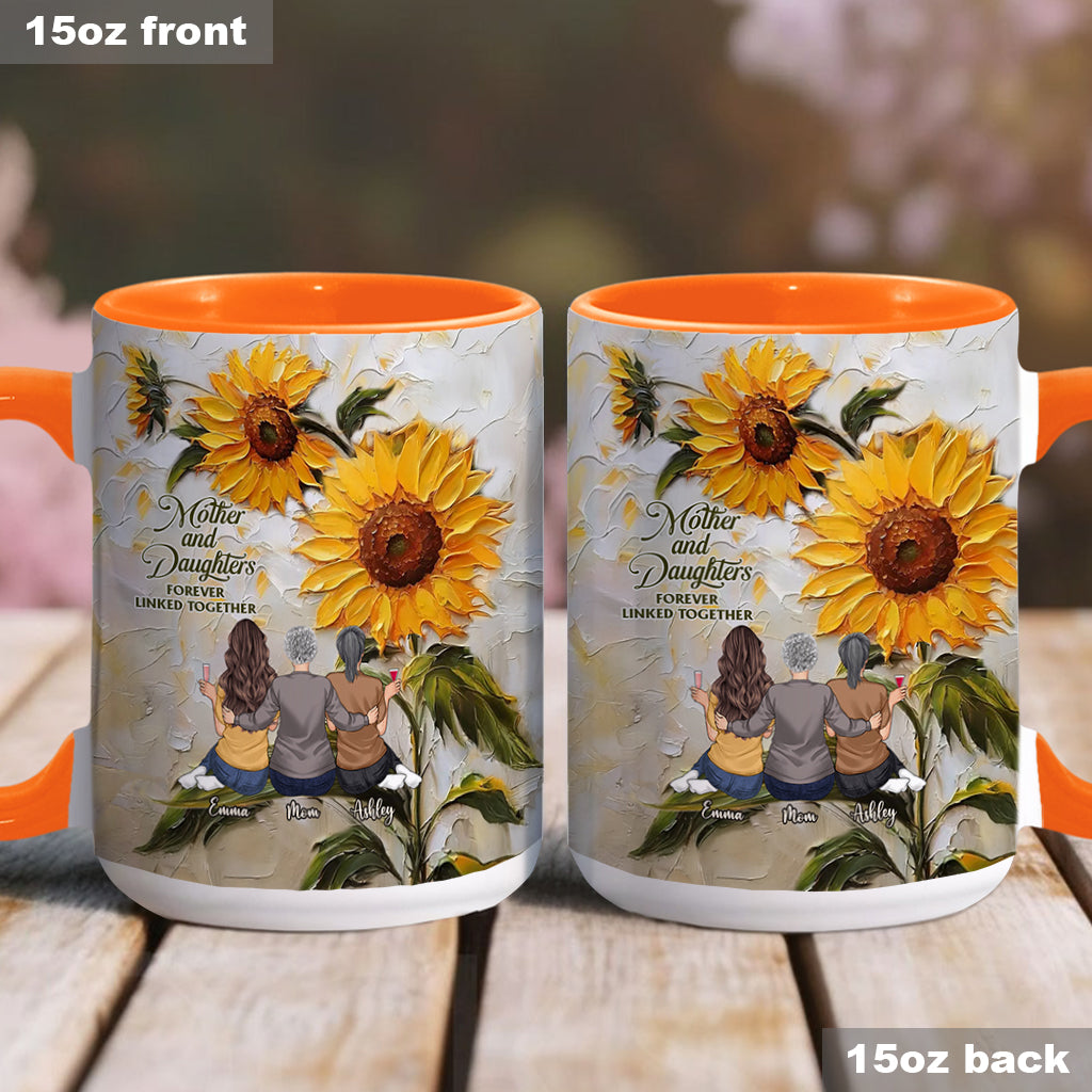 Mother And Daughters Forever Linked Together - Personalized Mother Accent Mug