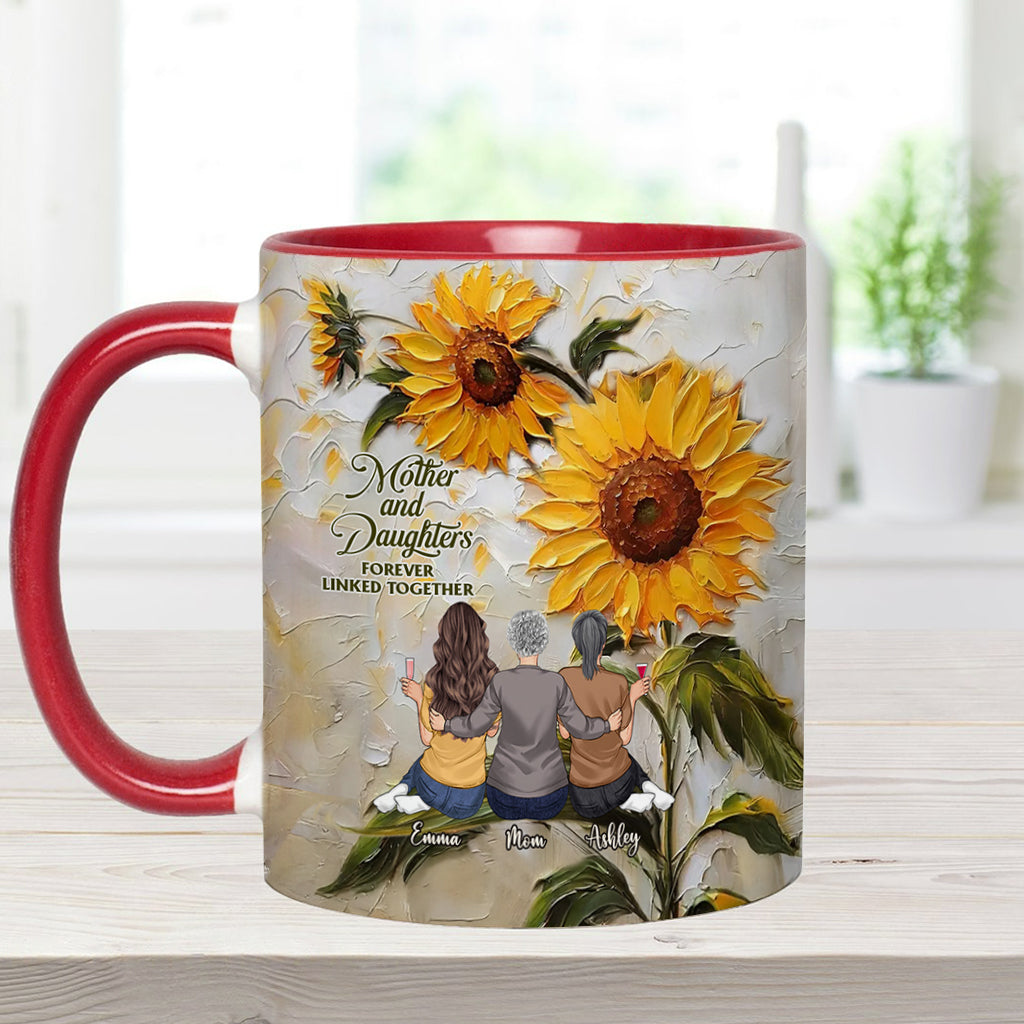 Mother And Daughters Forever Linked Together - Personalized Mother Accent Mug