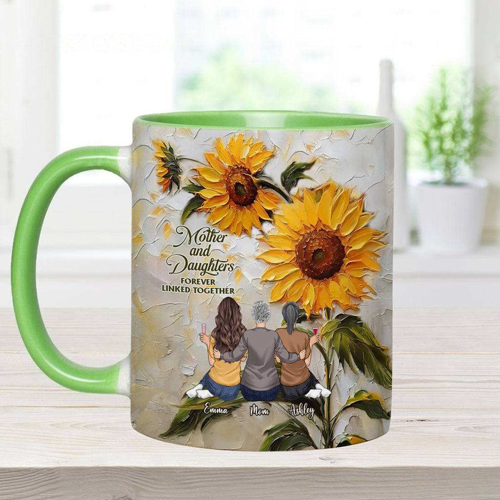 Mother And Daughters Forever Linked Together - Personalized Mother Accent Mug
