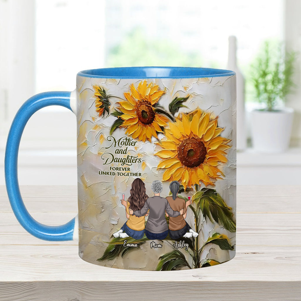 Mother And Daughters Forever Linked Together - Personalized Mother Accent Mug